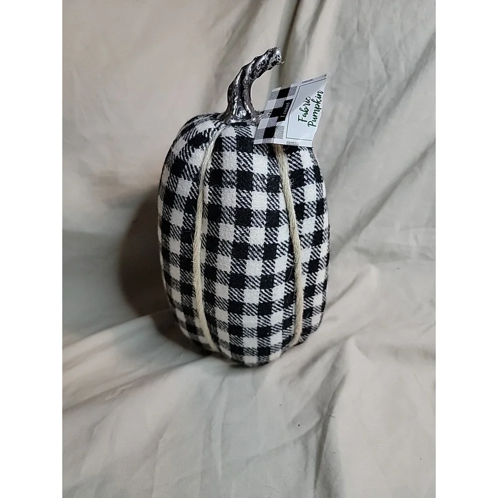 Stuffed Fabric Tall Pumpkin‎ Black & White Small Gingham Print 8.5